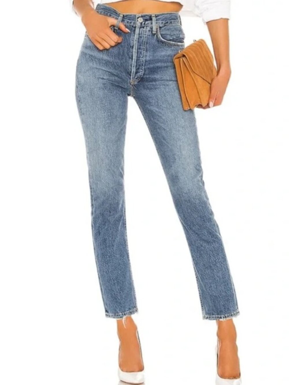AGOLDE Riley High Rise Cropped Straight Leg Jeans in Frequency Size 28